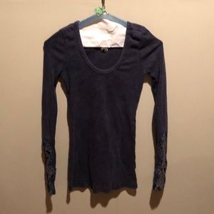 Purple/blue top with lace sleeve cuff